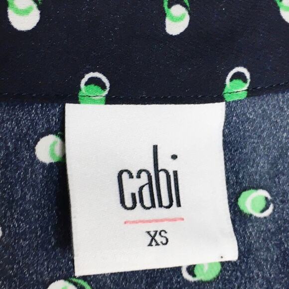 CAbi #5019 Womens Size XS Martini Blouse Button Up Navy Blue Green Preppy Core - Picture 6 of 7